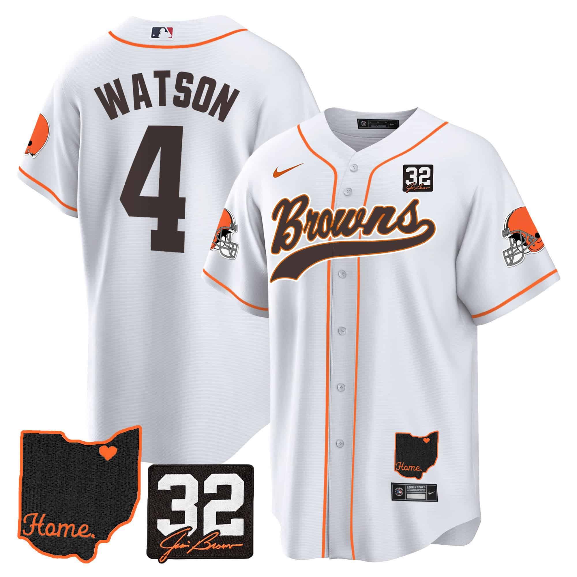 Men Cleveland Browns 4 Watson White Memorial Home Patch Baseball 2024 Nike NFL Jersey
